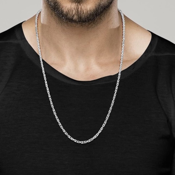 Italian Solid 925 Sterling Silver 3mm Square Byzantine Chain Unisex Necklace - Picture 4 of 12